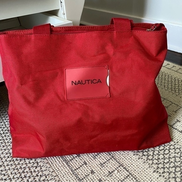 NAUTICA Red Large Canvas Tote Travel Overnight Bag - Picture 4 of 7